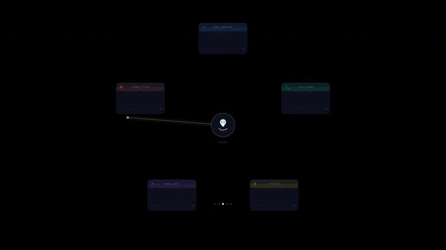 Circular light icon with five data boxes on dark background, ideal for digital ui designs. Perfect for technology websites and apps.