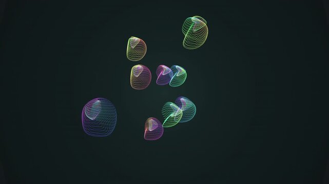 Seamless 4K loop of a glowing copper cyclide morphing through an abstract topology field with cinematic depth. Ideal for corporate background, data visualization. 4K UHD.