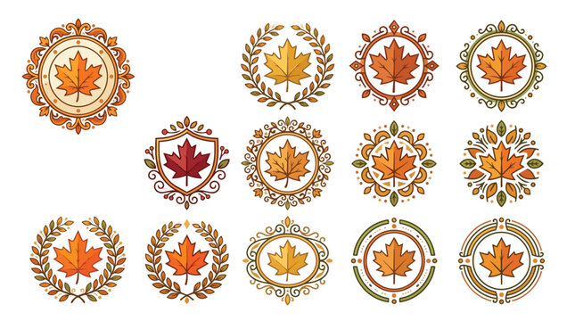 Canada Day maple leaf emblem collection with decorative ornaments for national celebration