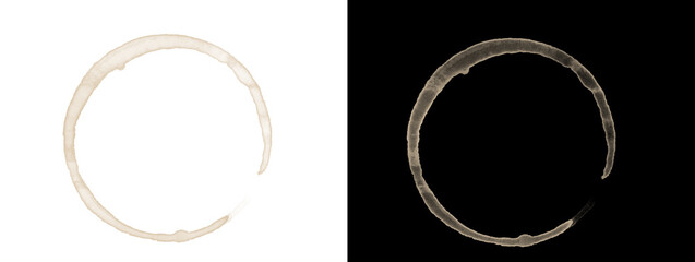 Obraz premium Circular coffee ring stain textured edge isolated on white and black