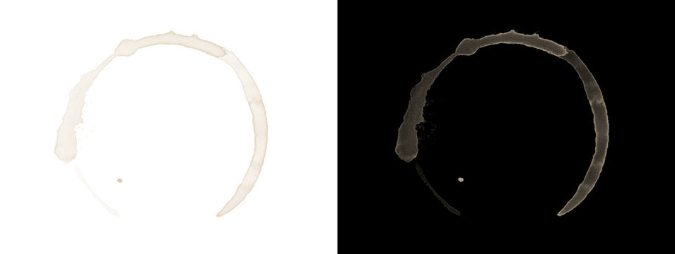 Coffee cup ring stain inverted color isolated on white and black