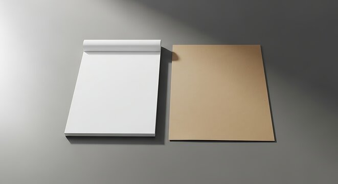 Two envelopes side by side on gray surface one white and one brown