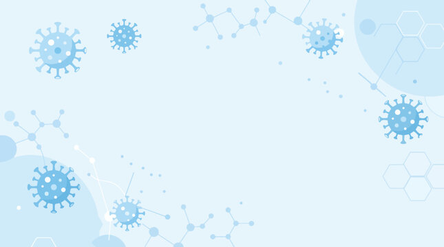 Abstract Medical Background with Blue Virus Cells and Molecular Chemical Structures for Science and Healthcare Design