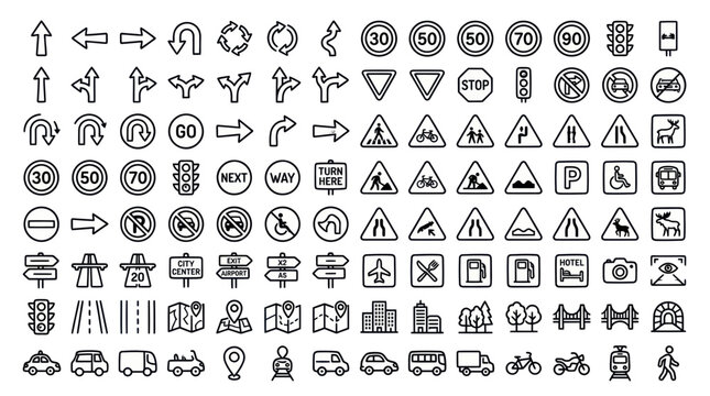 Collection of Road Signs and Navigation Icons