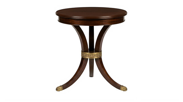 Elegant antique wooden table with ornate gold accents isolated on transparent background transparent background