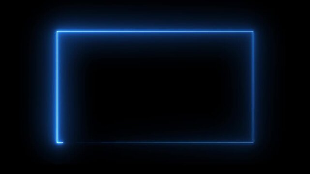 Neon Rectangle Picture Frame Icon Animation Glowing blue Color neon box round shape screen rotation border frame effect seamless footage smooth line wallpaper on black background