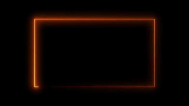 Neon Rectangle Picture Frame Icon Animation Glowing orange Color neon box round shape screen rotation border frame effect seamless footage smooth line wallpaper on black background