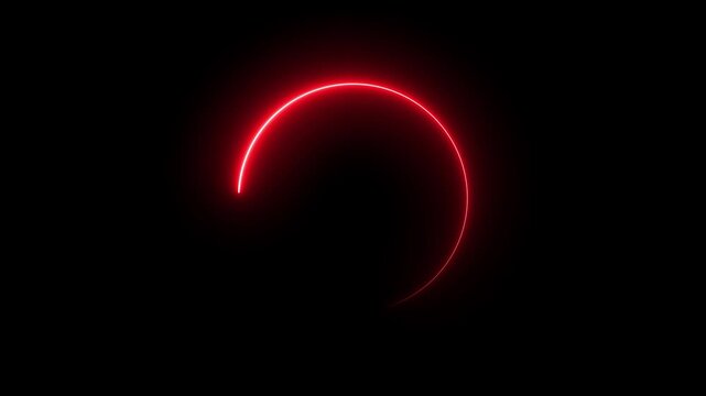 Glowing neon red color circle frame with loading bar icon animation eclipse rotation circular processing reset refresh uploading icon on black background