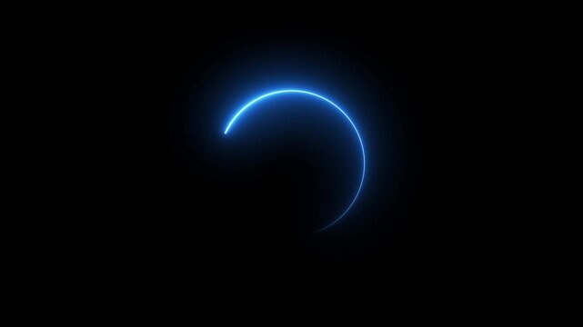 Glowing neon blue color circle frame with loading bar icon animation eclipse rotation circular processing reset refresh uploading icon on black background