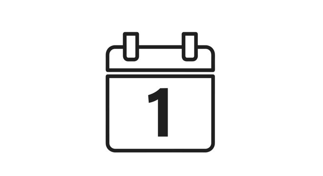 Simple calendar icon showing the number one, representing the first day of the month, scheduling, events, and important date tracking.