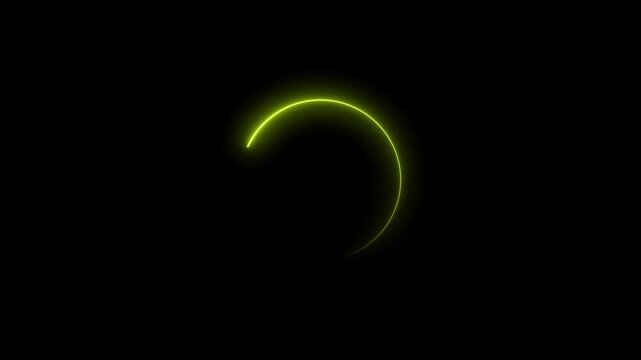 Glowing neon yellow color circle frame with loading bar icon animation eclipse rotation circular processing reset refresh uploading icon on black background