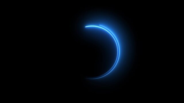 Glowing neon blue color circle frame with loading bar icon animation eclipse rotation circular processing reset refresh uploading icon on black background
