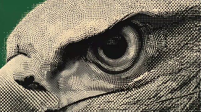 Eagle eye blinking animation featuring intense detailed halftone textures for professional motion graphic design and high quality video production projects