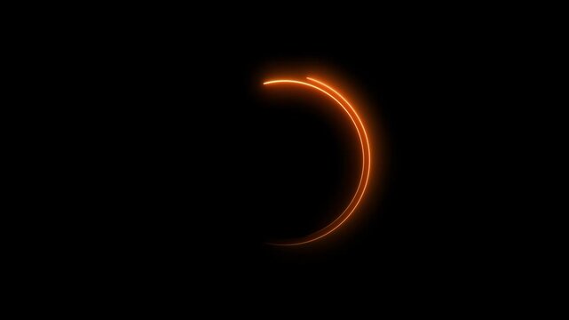 Glowing neon orange color circle frame with loading bar icon animation eclipse rotation circular processing reset refresh uploading icon on black background