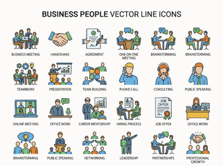 Naklejka premium Business People Vector Line Icons Set.