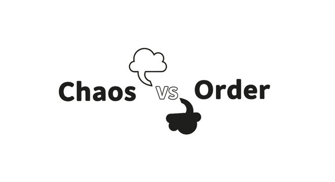 Chaos versus order minimalist graphic with symbolic shapes