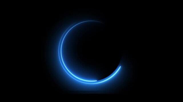 Glowing neon blue color circle frame with loading bar icon animation eclipse rotation circular processing reset refresh uploading icon on black background