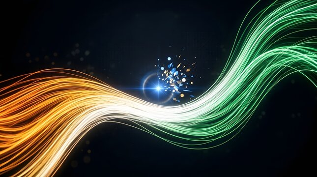 Indian independence day abstract vibrant tricolor wave with sparkle august 15th celebration