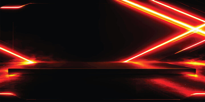 Abstract red neon light stage podium for product showcase with platform futuristic abstract background showcase geometric presentation lighting minimalist marketing promotion corporate