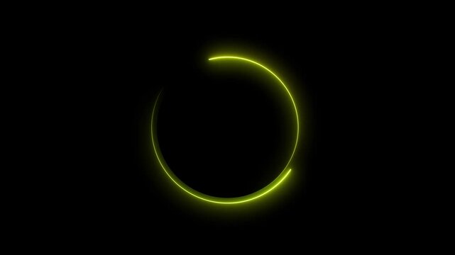 Glowing neon yellow color circle frame with loading bar icon animation eclipse rotation circular processing reset refresh uploading icon on black background