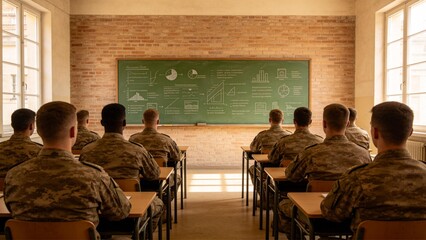Fototapeta premium Soldiers in classroom attending lecture