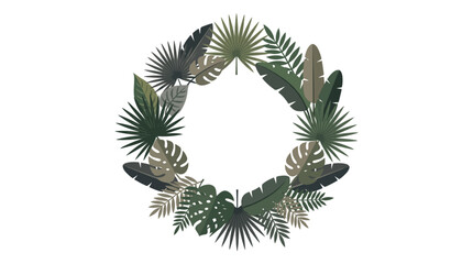 Naklejka premium Tropical palm and monstera leaf circular wreath.