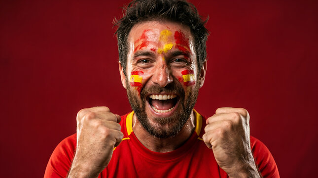 Spanish Male Football Fan Celebrating Goal