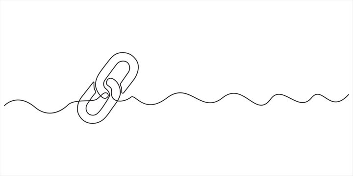 Interlocked chain links in minimalist line art design. No editable strokes Digital connection chain link icon continuous one line art single drawing on white background minimal join and networking 