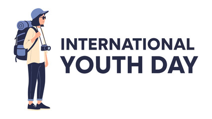 International Youth Day Celebration: A young traveler, equipped with a backpack and camera, stands ready for adventure, embodying the spirit of International Youth Day. © Abu