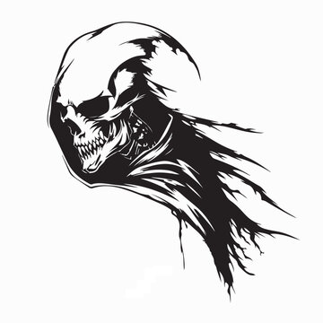 Skeleton Skull in Cloak Vector Illustration On White Background