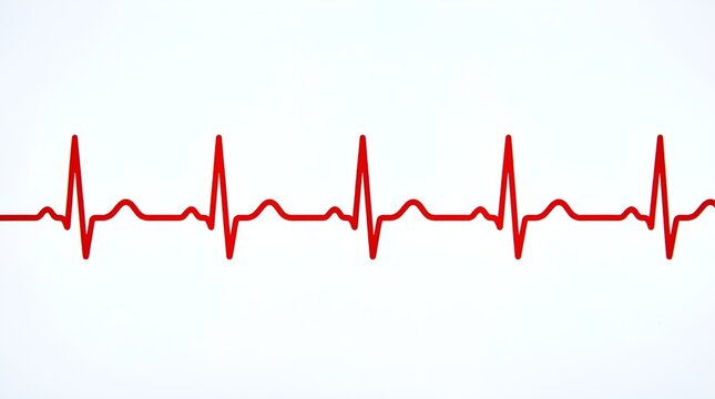 A vibrant red electrocardiogram waveform displays a healthy heart rhythm, symbolizing life and vital signs in medical science.