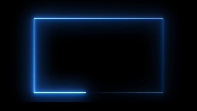 Neon Rectangle Picture Frame Icon Animation Glowing blue Color neon box round shape screen rotation border frame effect seamless footage smooth line wallpaper on black background