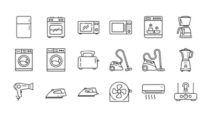 Fototapeta premium Household appliances collection in thin line style on white background