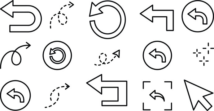 Arrow loop undo redo return line icons vector set for navigation back refresh reload interface web website button
