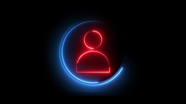 Glowing neon red and blue color user contact icon animation profile people man male identity account icon sign symbol on black background	