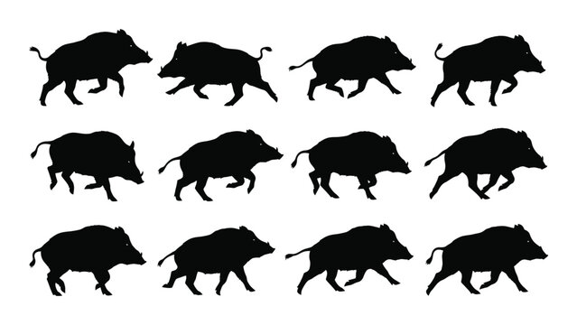 wild boar silhouettes in black and white grid silhouette animal pattern nature wildlife fauna forest hunting game mammal pig tusks