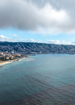 Vina del Mar in Chile with a rainbow. Beautiful aerial image of the coastline. Aerial view.