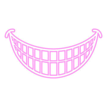 Bright pink neon smile with perfect white teeth glowing against a white background