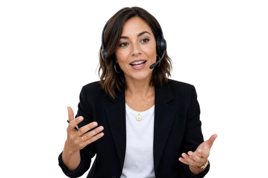 Professional Business Woman with Headset Talking in Video Conference
