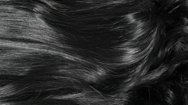 Closeup beautiful female black long curly hair texture background in slow motion