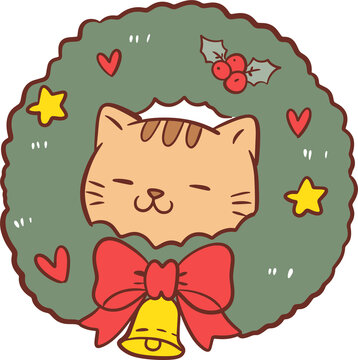 Cat in Christmas Wreath Clipart PNG