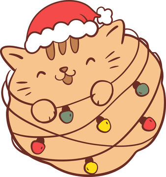 Cat Wrapped in Christmas Lights Clipart PNG