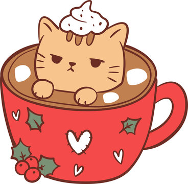 Cat in Hot Cocoa Mug Clipart PNG