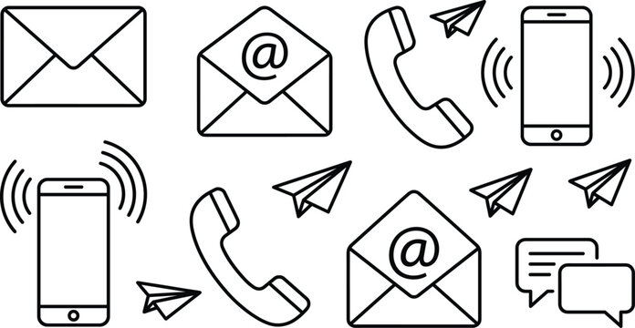 Contact us icon line set black communication message vector illustration collection for support phone mail interface graphic design