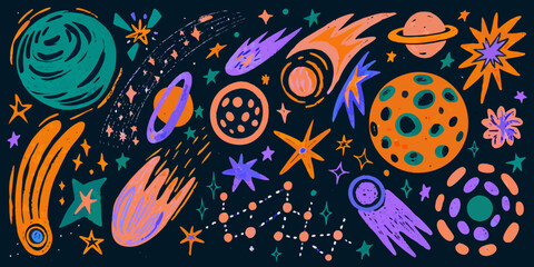 Planets Stars And Comets A Colorful Vector Illustration © Vector Craft