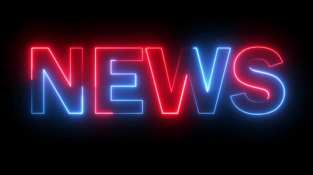 Neon NEWS text icon animation glowing red and blue color business poster template signboard alphabet font letter word banner sign seamless light effect footage on black background