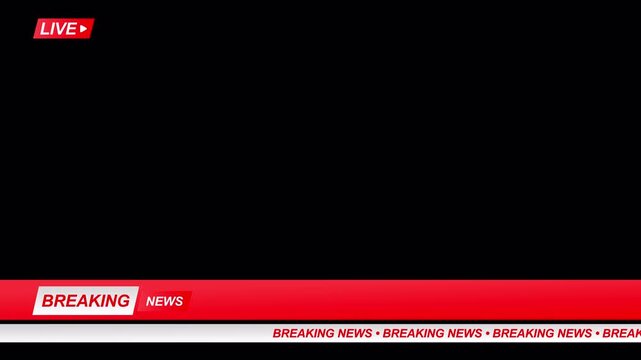 Live breaking news lower third with alpha channel, Broadcast breaking news animation on transparent background