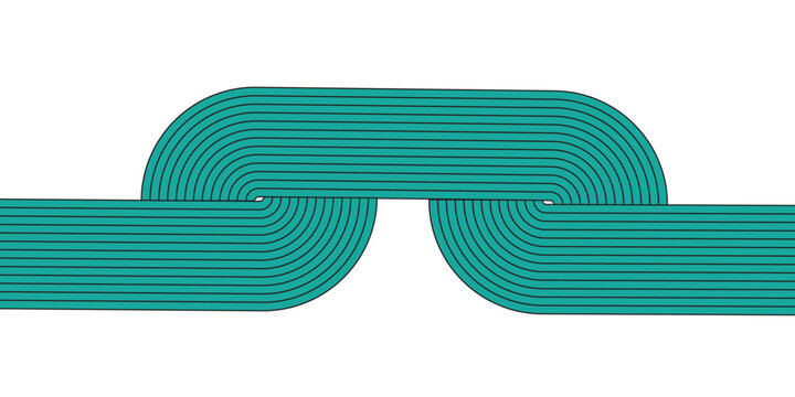 Abstract design with parallel teal lines forming a geometric interlocking connection pattern.