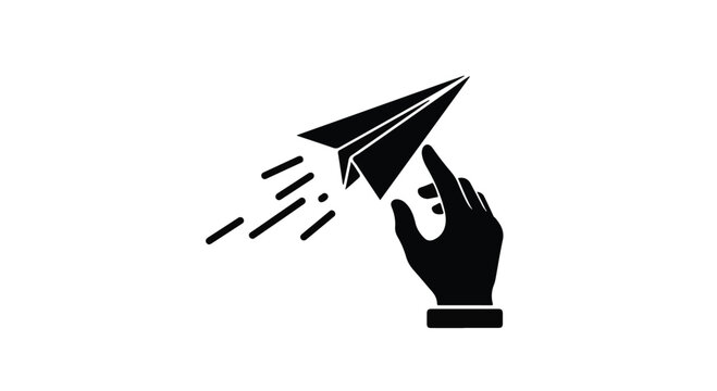 hand releasing paper airplane in motion
