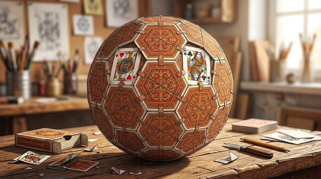 Creative concept 3D render showcasing a luxury polished brown copper football ornament on concrete